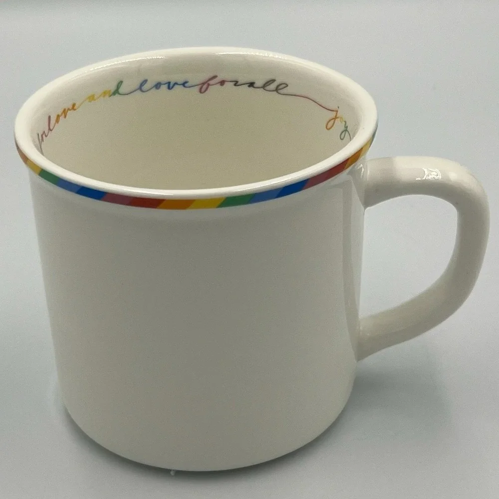 Pottery Barn Trevor Project Pride Mug White Rainbow Rim 2982946 New